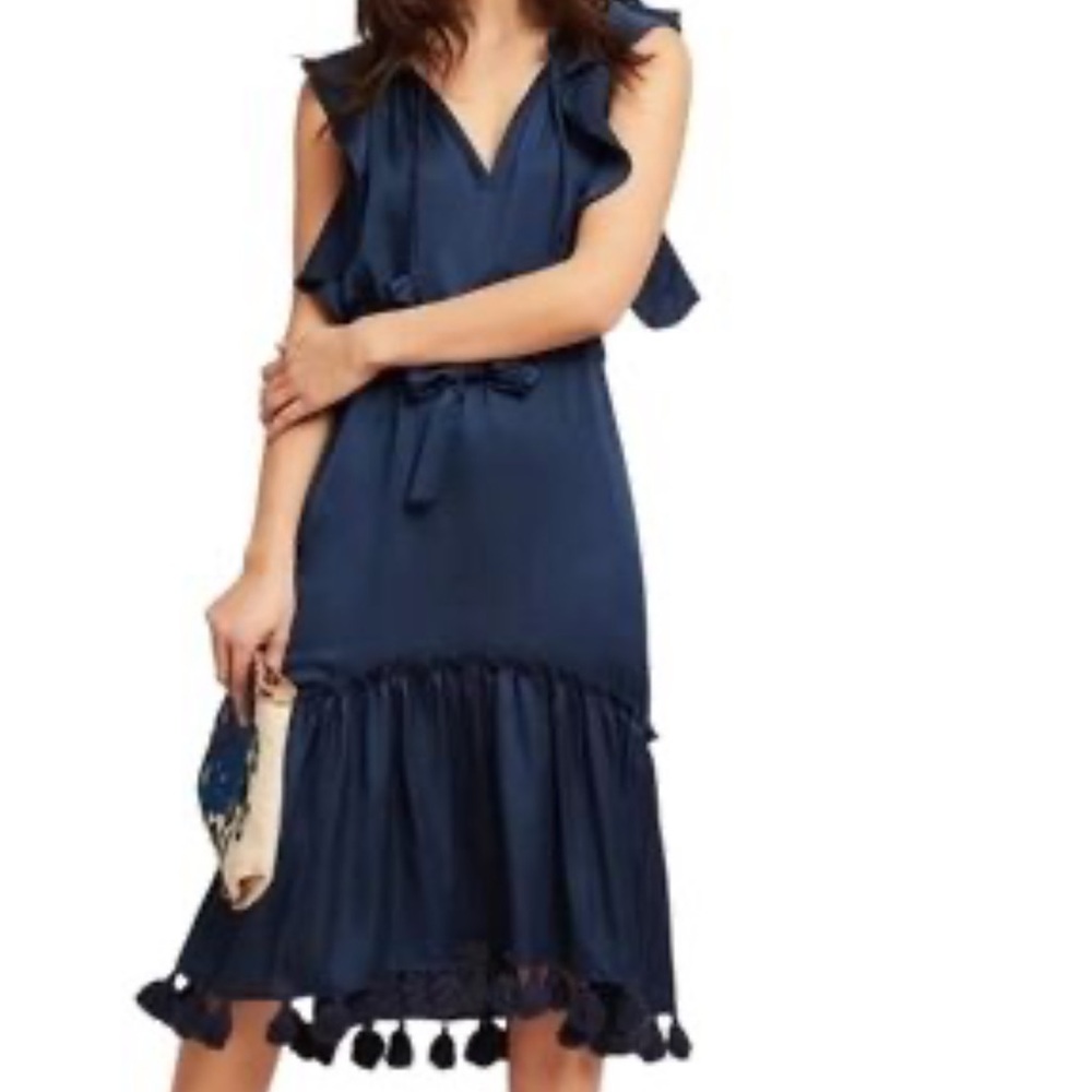 MISA Navy Blue Ruffle Dress xs